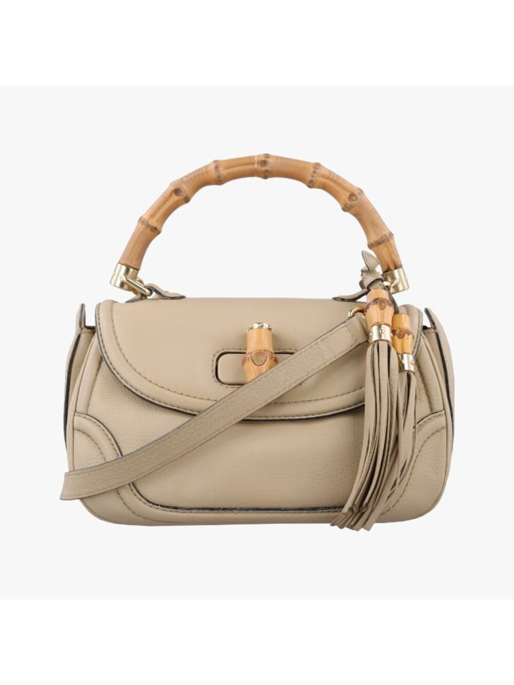 Gucci New Bamboo Khaki Leather Shoulder Bag